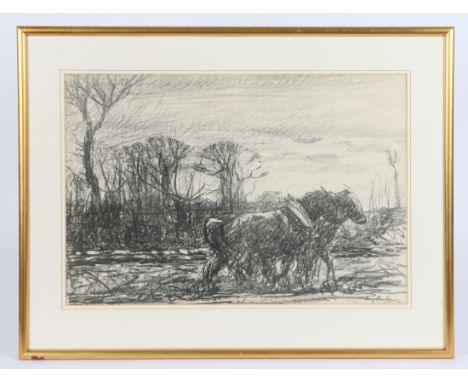 Heavy Horses black and white lithograph 36 x 54cm (14in x 21.25in) Provenance: John Stocks, 21st Century Gallery, 36B Earsham