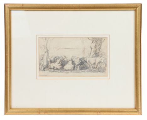 Sheep by Trees etching and pencil 10 x 17cm (4in x 6.75in) Provenance: John Stocks Gallery, 39-41 Earsham Street, Bungay, Suf