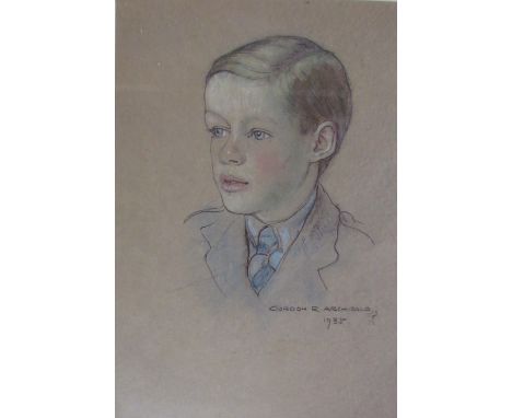 Gordon R ArchiboldHead and shoulders portrait of a young boyPastelsSigned and dated 1935Together with limited edition collage
