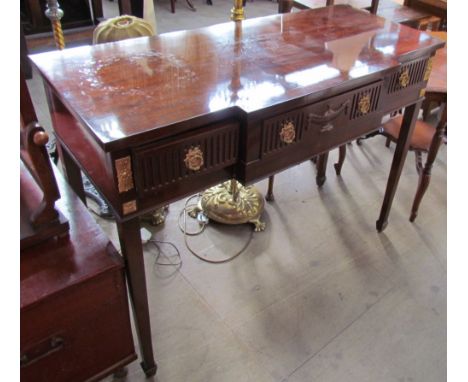 A 20th century mahogany side table on square tapering legs and spade feet together with a walnut occasional table