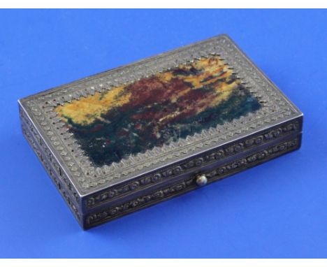 A late 19th/early 20th century Indian? silver mounted jasper snuff box, of rectangular form, the borders decorated with flowe