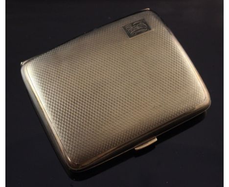 A George V engine turned 9ct gold cigarette case, of concave form, with engraved monogram, Birmingham, 1926, gross 98 grams, 