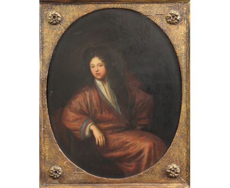 19th century English Schooloil on wooden panel,Portrait of an 18th century gentleman,oval,16.5 x 13.5in.