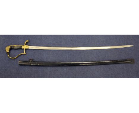 A Third Reich army officer's sword, the fullered blade marked for WKC with a lion head pommel and ruby glass eyes, wirebound 