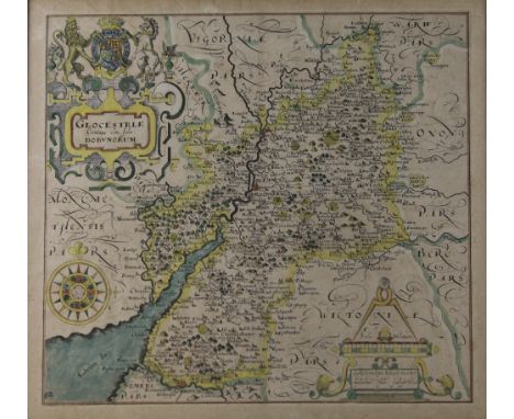 After Christopher Saxton. Two hand coloured county maps of Leicestershire and Gloucestershire, taken from Camden's Britannia,