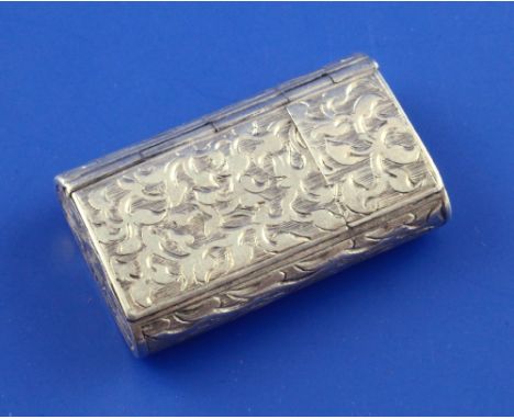 A Victorian silver combination snuff box and cheroot cutter, of ovoid shape, with engraved monogram and foliate decoration, A