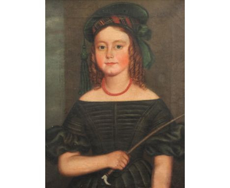 Hannah Maria Hudson (19th C.)oil on canvas,Portrait of Miss Dunn wearing a tartan bonnet, Aged 11&frac12; years, October 1839