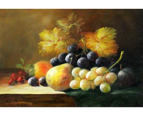 R. Caspertwo oils on board,Still lifes of fruit,signed,largest 7.5 x 15.5in.