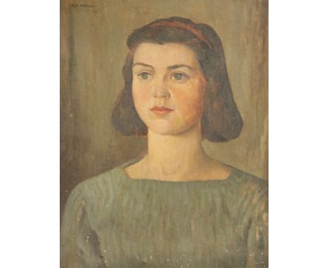 Robert Boyd Morrison (1896-1969)oil on canvas,Portrait of a girl with a ribbon in her hair,signed and dated '44,20.5 x 17.5in