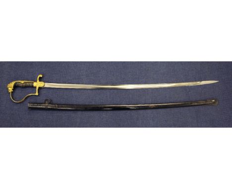 A Third Reich army officer's sword, the fullered blade marked for WKC, the lion head pommel with ruby glass eyes and wireboun