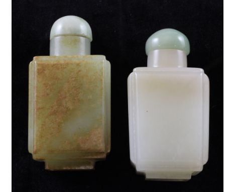 Two Chinese jade rectangular snuff bottles, 1800-1900, the first of white jade with pale brown inclusions, 4.9cm, the second 