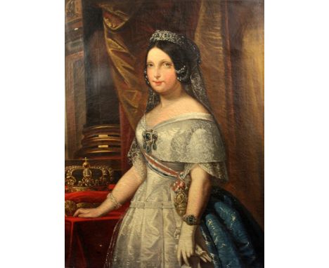 19th century Spanish Schooloil on canvas,Portrait of Queen Victoria,46.5 x 36.5in., unframed
