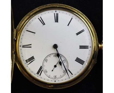 A George V 18ct gold half hunter keyless lever pocket watch by James Hoddell & Co, London, with blue enamel chapter ring, Rom