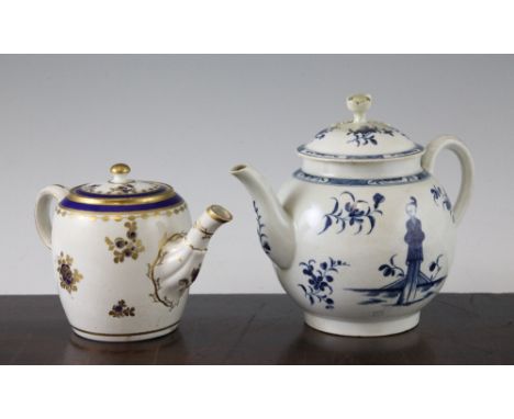 A Caughley 'Dresden Flowers' pattern teapot and cover, c.1790, and a Worcester 'Waiting Chinaman' teapot, cover restored, 15.