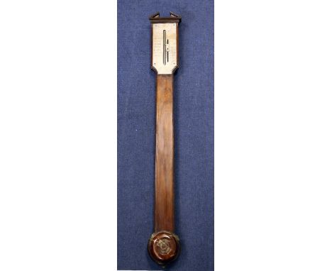 A George III mahogany stick barometer, the silvered scale signed A. Pastorelli, Cross Street, Hatton Garden, London, 3ft 2in.