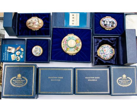 Halcyon Days Enamels: A group of enamel various 20th Century&nbsp;boxes to include: Easter Parade - Irving Berlin 1933 musica