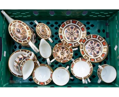 Royal Crown Derby pattern 1128 tea set including teapot, cups, saucers, sugar, creamer etc, mostly second quality