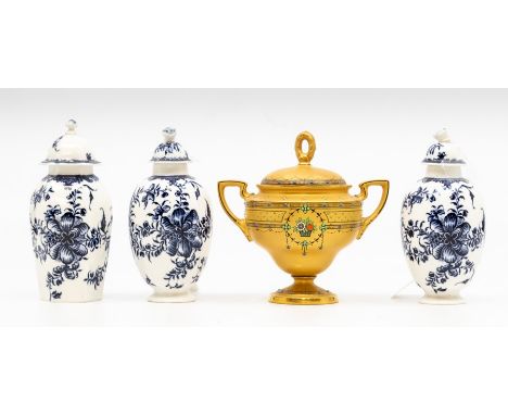A Royal Worcester hand painted gilt two handled pedestal bowl and cover, 2747 to base, together with three similar Royal Worc