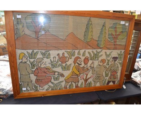 A mid 20th Century Persian woolwork picture, depicting a hunting scene, 100widex70cms high approx