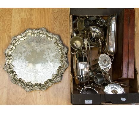 A collection of silver plated items comprising old Sheffield plated sauce boat stand of circa 1800 Victorian part tea set and