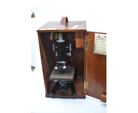 A W Watson &amp; Sons microscope, London, Service II, serial number 1062525, adjustable mechanism, black frame, complete with