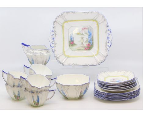 Shelley Tea Service, six cups, saucers, plates, large plate and milk jug, Design No. 723404. (one box)