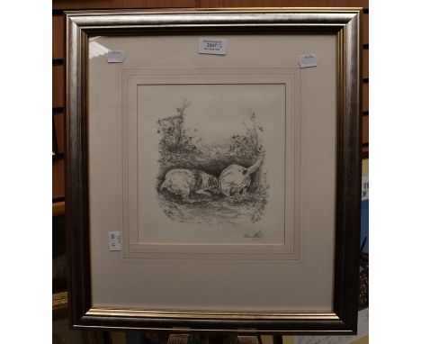 A collection of prints including Russel Flint etchings, chalk and pencil and watercolour mediums