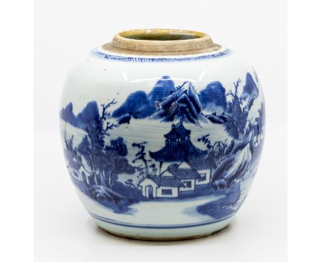A Chinese blue and white ginger jar, probably 18th Century, hole to base for lamp use