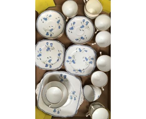 A Royal Albert Harebell design part tea set to include; milk jug, sugar bowl, nine cups, twelve saucers, twelve side plates, 