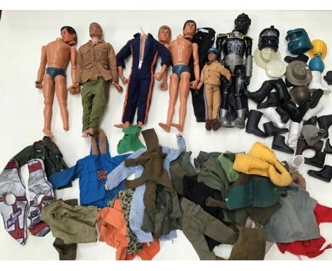 Action Man Collection to include five bodies, four with detached heads, along with assorted clothing.