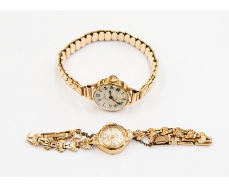 A 9ct gold Rotary ladies watch with 9ct scallop link bracelet  strap, total gross weight approx  11.3gms; together with a lad