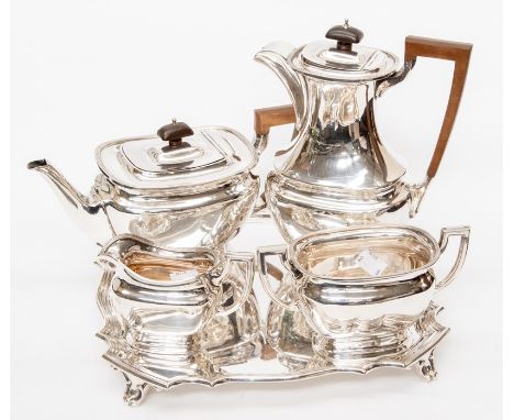 A four piece silver plated tea set to include a teapot, hot water pot, sugar and milk jug, all numbered on base with 12530, s