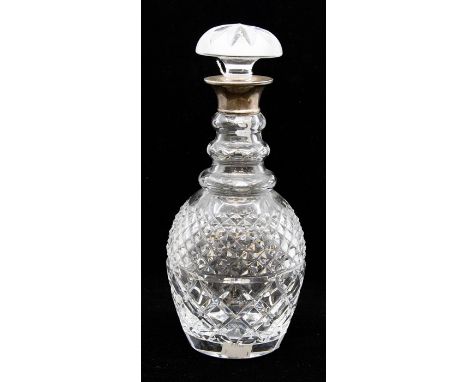 An Elizabeth II silver mounted hob nail cut baluster decanter and stopper, the silver collar hallmarked by Preece & Williscom