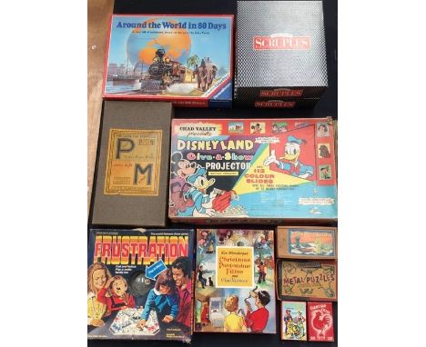 Vintage games to include Chad Valley Disneyland Give-a-show projector, Christmas Pantomime vine viewer, Frustration, P &amp; 