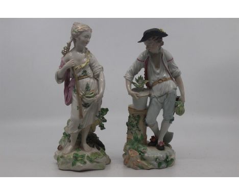 Two Derby figures, the lady with a fishing net representing water and the boy representing Earth, from the set of 'Elements',