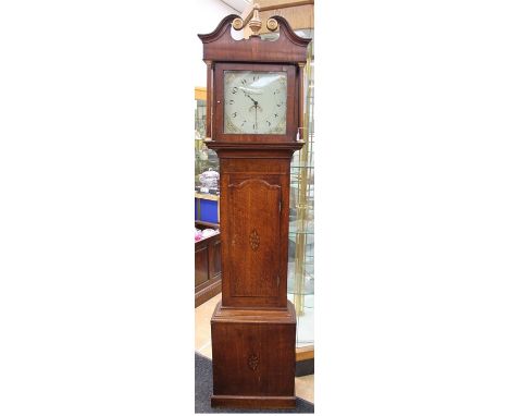 An early 19th Century inlaid oak longcase clock, with a painted dial, by W. Kirk of Nottingham