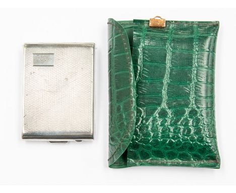 An George V silver engine turned silver card case, by Birmingham, 1927, maker's mark rubbed, 1.24 ozt&nbsp; in green vinyl po