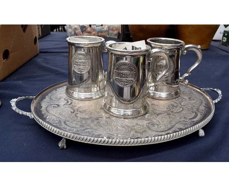 A collection of metal wares, boxed flat wares, canteen of cutlery, Bells whisky bottles, mantle clock, barometer and other co
