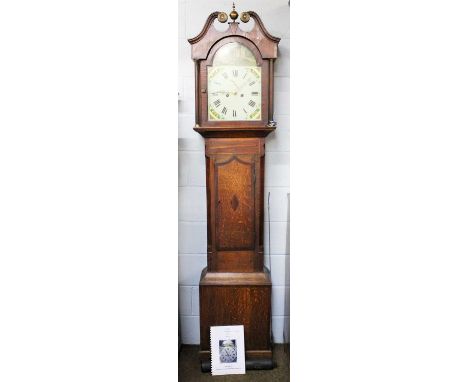 An Oak and Mahogany Eight Day Longcase Clock, early 19th century painted white dial, signed Haynes &amp; Son, Stamford, 219cm