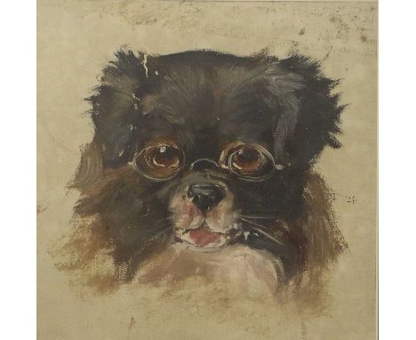 English School (19th Century) Study of a dog in spectaclesOil on canvas laid down, 19cm by 19cmFrame in rather rough conditio