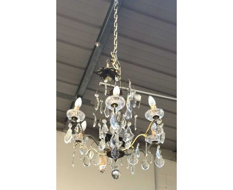 A Six Light Cut Glass, and Brass Lustre Drop Electrolier, 85cm drop