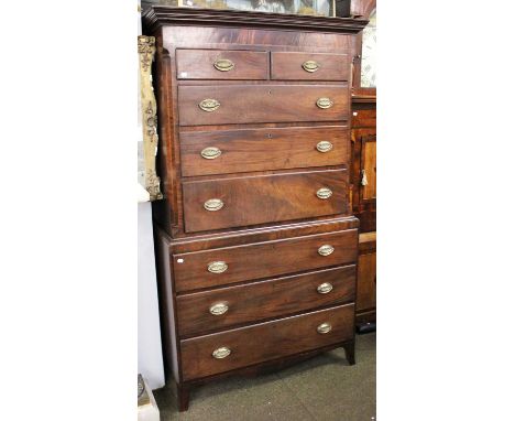 A George III Inlaid Mahogany Chest on Chest, with canted corners and splayed bracket feet ,104cm by 54cm by 191cm