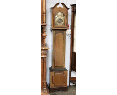 A Mahogany Small Chiming Longcase Clock, Circa 1930, triple spring barrel movement, quater chiming on gong rods, 180cm high, 