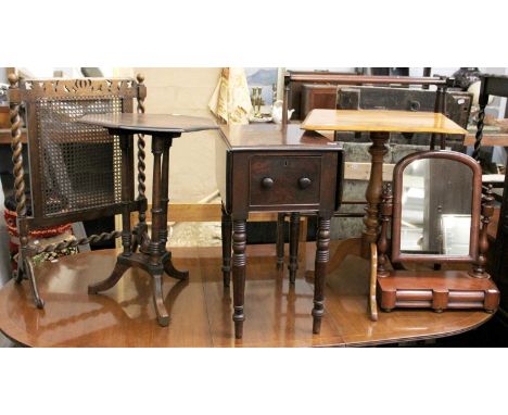 A Group of 19th century and Later Furniture, comprising a Victorian mahogany single drawer drop leaf occasional table, a snap