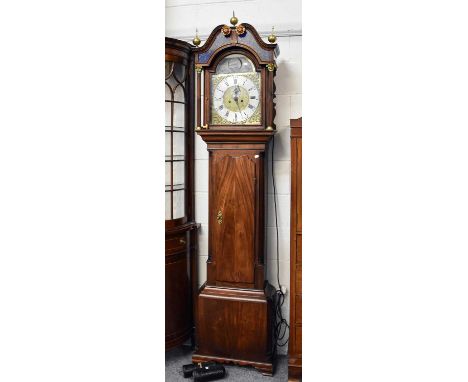 A Mahogany Eight Day Longcase Clock, 13" arch brass dial, bearing a later signature Scotson, Liverpool, dial arch with rockin
