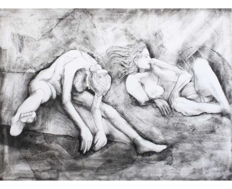 *TAS (Contemporary)Two nudes Initalled, inscribed, "Collograph Unique Print", etching, 50cm x 67cm