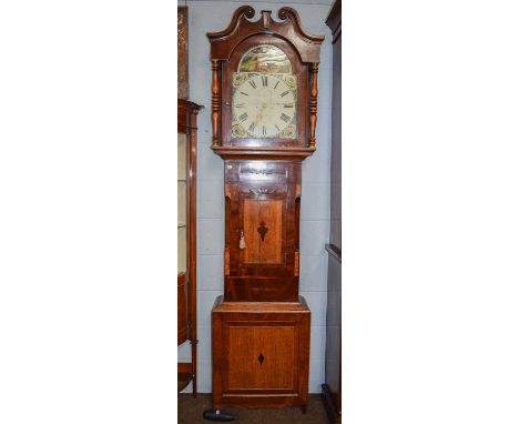 An Oak and Mahogany 30 hour Longcase Clock, 14" painted dial, bearing a later inscription J. Iddison, Kirkby Malzeard, 228cm 