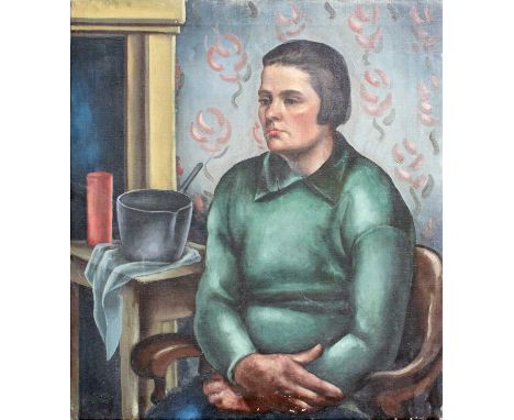 Robert Mackechnie, RBA (1894-1975)Portrait of a seated lady in green jumperOil on canvas, inscribed verso "Provenance: The Ar