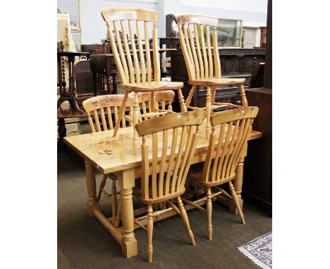 A Modern Stewart Linford Light Oak Refectory Style Dining Table, 152cm by 85cm by 76cm; together with a set of six matching s