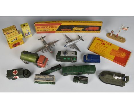 A collection of Dinky Toys vehicles and accessories to include boxed - French Dinky 49D Poste De Ravitaillement (ESSO petrol 